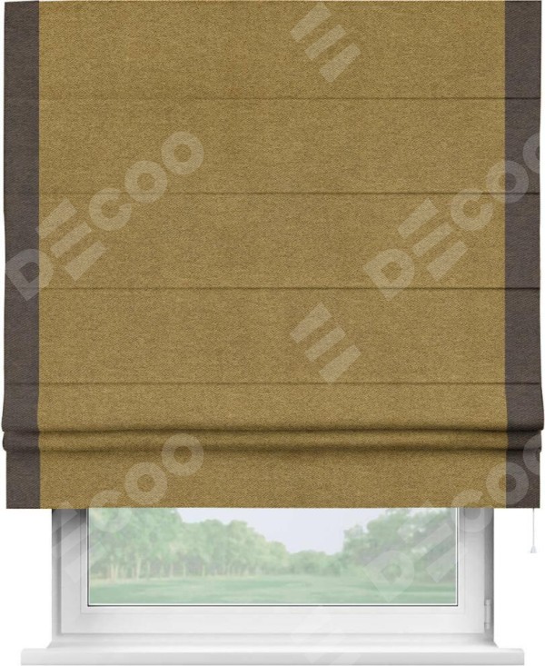 Римская штора «Кортин» с кантом Стрим Дуо, для проема, твид блэкаут горчица