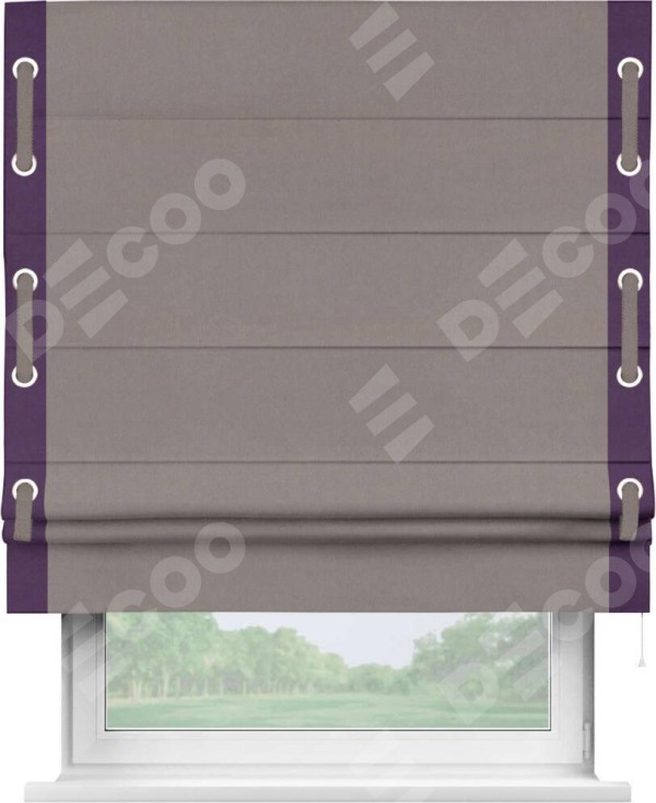 Римская штора «Кортин» с кантом Стрим Дуо (люверсы с пояском), для проема, ткань вельвет темно-бежевый