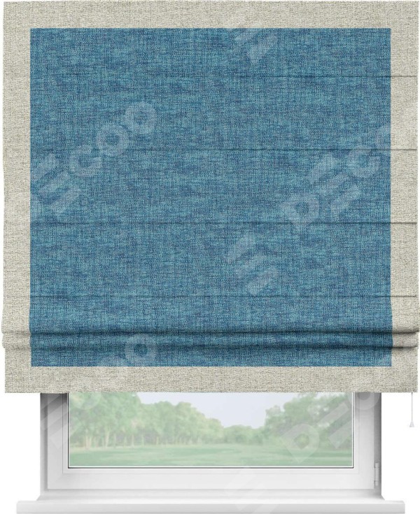 Римская штора «Кортин» для проёма, рогожка димаут лазурно-синий, с кантом Чесс