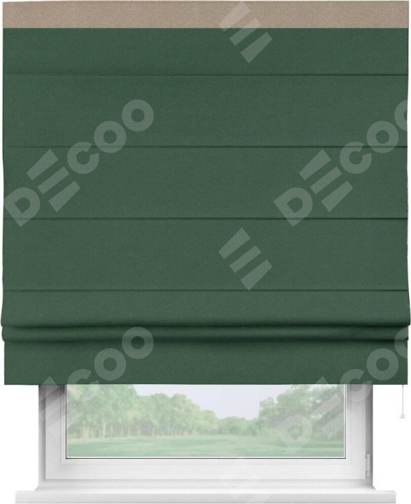 Римская штора «Кортин» с кантом Кинг, для проема, ткань лён димаут, тёмно-зелёный