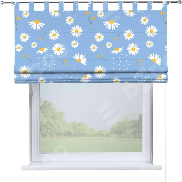 Римская штора на петлях «Ромашки на голубом»