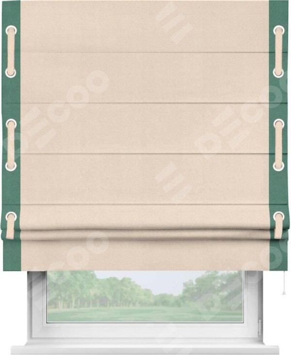 Римская штора «Кортин» с кантом Стрим Дуо (люверсы с пояском), для проема, ткань блэкаут с блеском розовая пудра