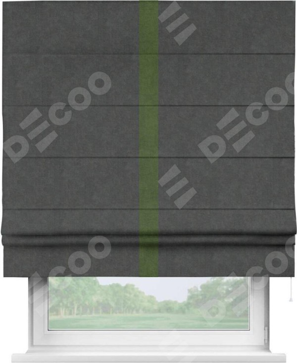 Римская штора «Кортин» с кантом Хайвэй, для проема, ткань вельвет цвет тёмно-серый