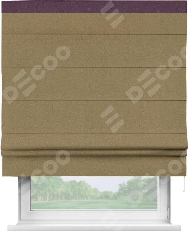 Римская штора «Кортин» с кантом Кинг, для проема, ткань лён димаут, оливковый