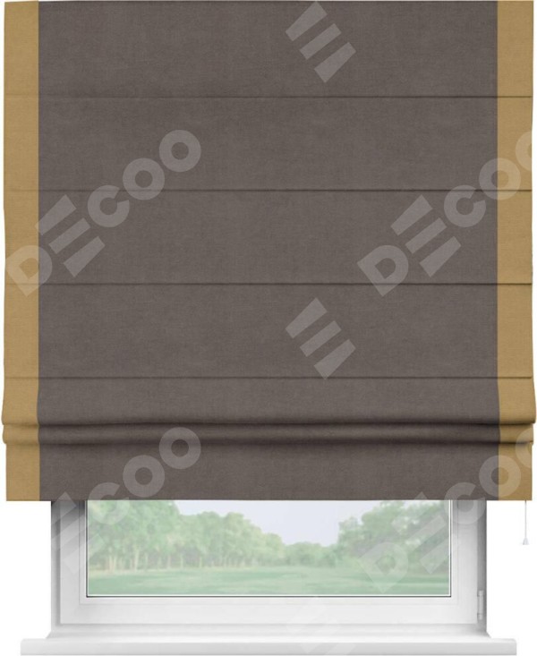 Римская штора «Кортин» с кантом Стрим Дуо, для проема, ткань вельвет коричневый