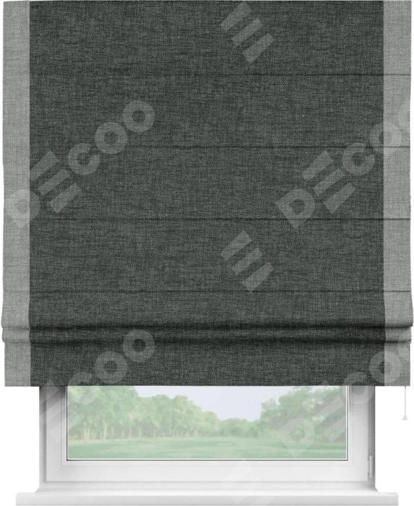 Римская штора «Кортин» с кантом Стрим Дуо, для проема, ткань рогожка димаут, графит