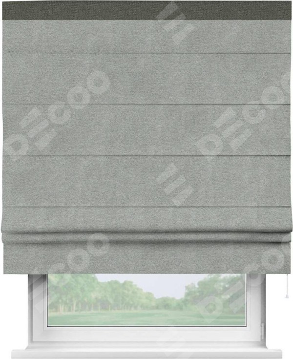 Римская штора «Кортин» с кантом Кинг, для проема, ткань твид блэкаут, светло-серый