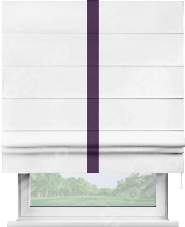 Римская штора «Кортин» с кантом Хайвэй, для проема, ткань вельвет белоснежный