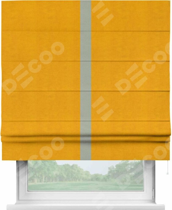 Римская штора «Кортин» с кантом Хайвэй, для проема, ткань вельвет желтый