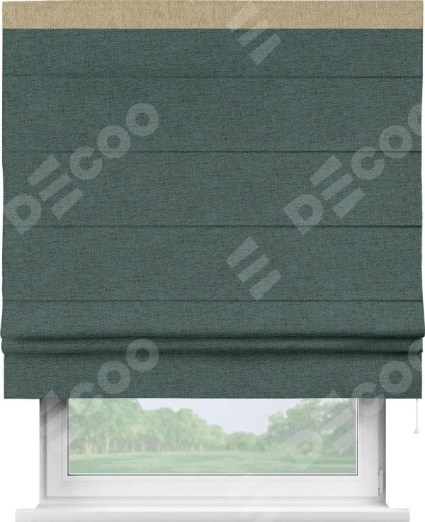 Римская штора «Кортин» с кантом Кинг, для проема, ткань стиф димаут сине-зелёный