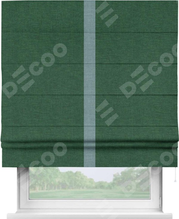 Римская штора «Кортин» с кантом Хайвэй, для проема, ткань лён серо-зеленый