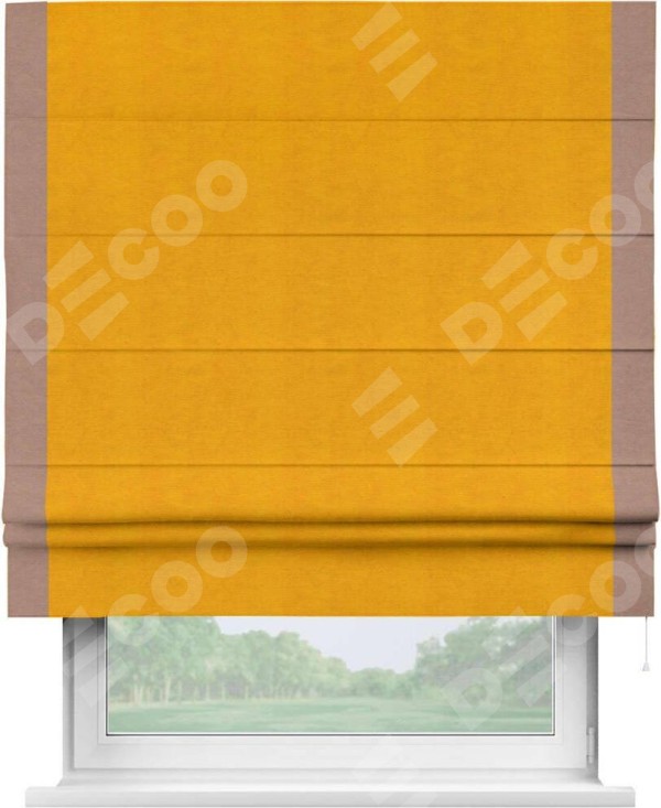 Римская штора «Кортин» с кантом Стрим Дуо, для проема, ткань вельвет желтый