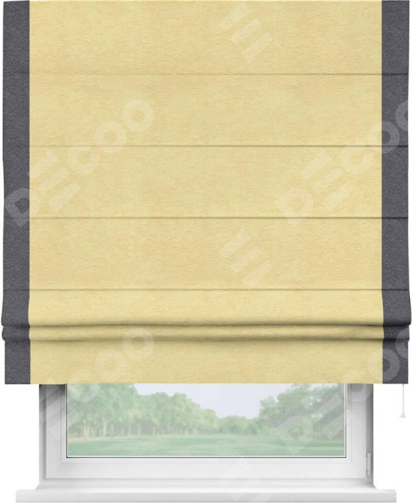 Римская штора «Кортин» с кантом Стрим Дуо, для проема, ткань софт однотонный золотой