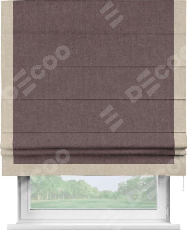 Римская штора «Кортин» для проема, канвас махагон, с кантом Виктория