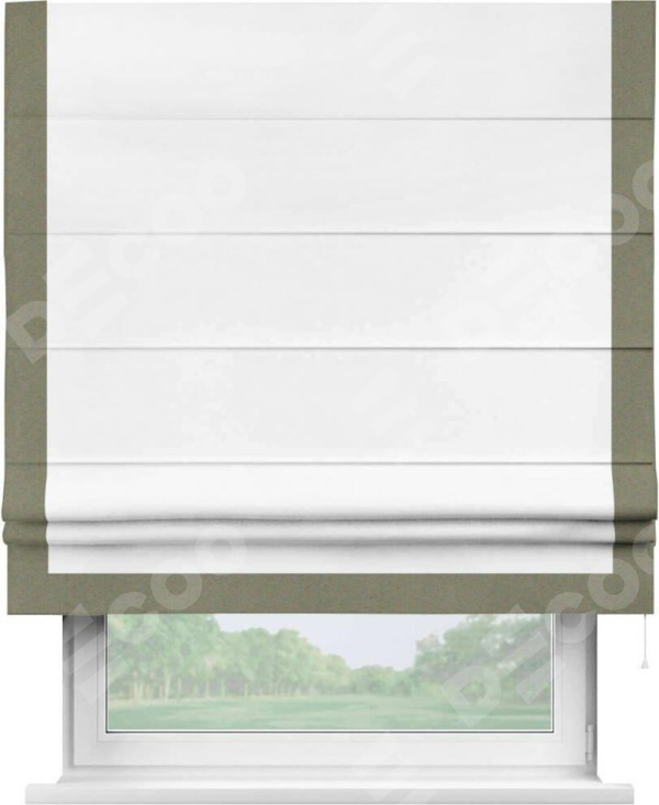 Римская штора «Кортин» с кантом Виктория, для проема, ткань однотонная белоснежная