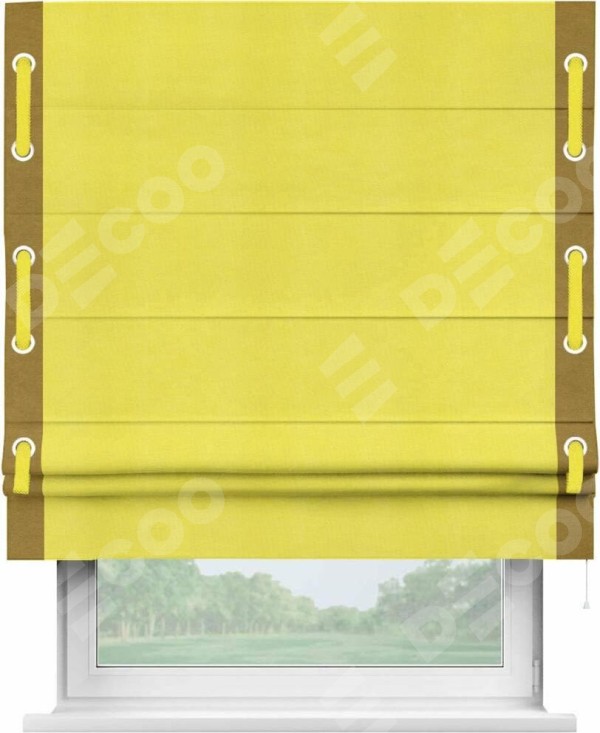 Римская штора «Кортин» с кантом Стрим Дуо (люверсы с пояском), для проема, ткань вельвет cветло-желтый
