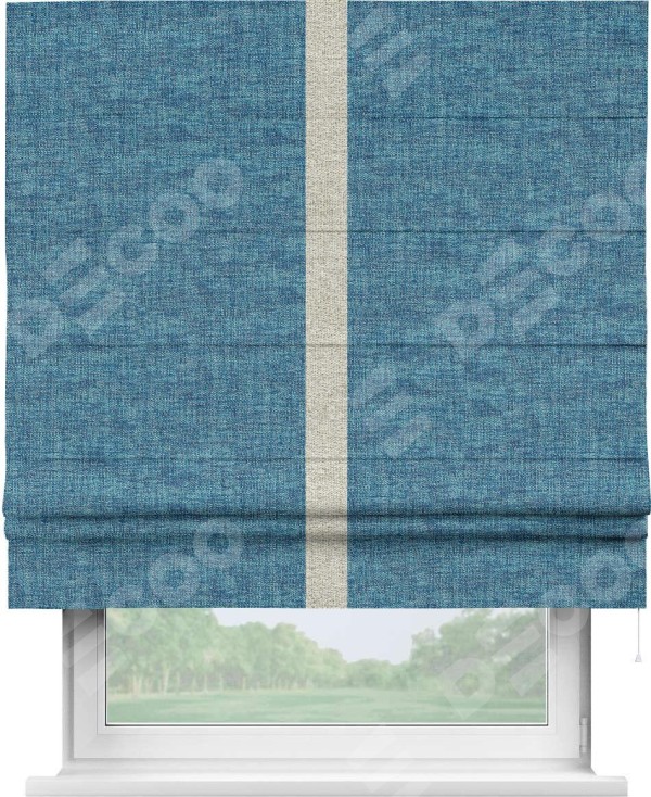 Римская штора «Кортин» для проёма, рогожка димаут лазурно-синий, с кантом Хайвэй