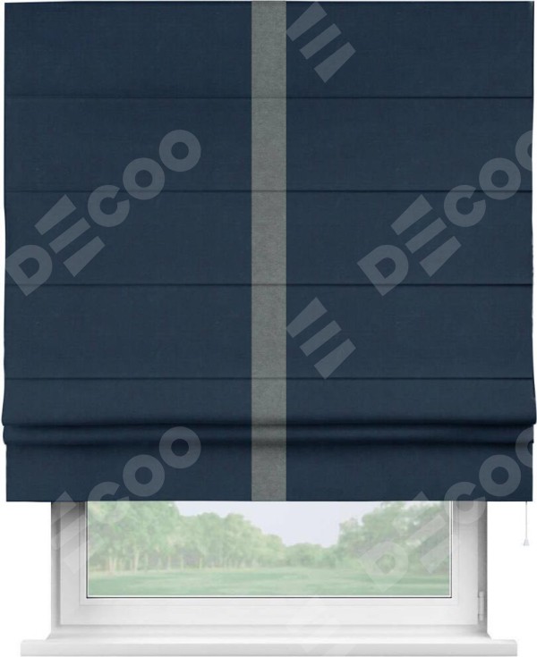 Римская штора «Кортин» с кантом Хайвэй, для проема, ткань вельвет темно-синий