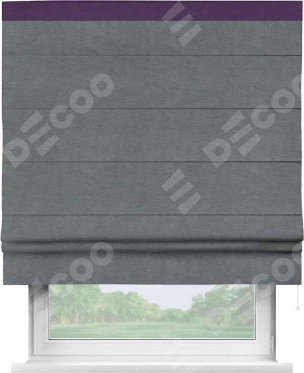 Римская штора «Кортин» с кантом Кинг, для проема, ткань вельвет серый