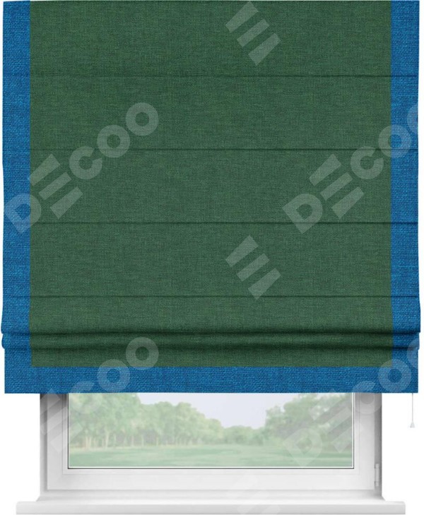 Римская штора «Кортин» с кантом Виктория, для проема, ткань лён серо-зеленый