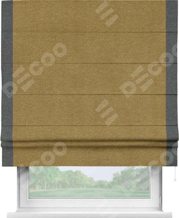 Римская штора «Кортин» с кантом Стрим Дуо, для проема, твид блэкаут горчица