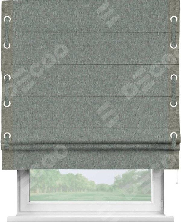 Римская штора «Кортин» с кантом Стрим Дуо (люверсы с пояском), для проема, ткань лён димаут, серый