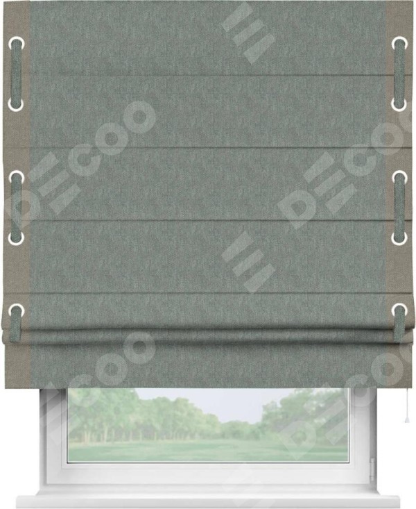 Римская штора «Кортин» с кантом Стрим Дуо (люверсы с пояском), для проема, ткань лён димаут, серый