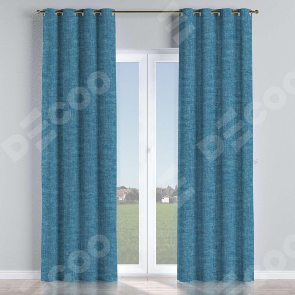 Комплект штор рогожка димаут лазурно-синий, на люверсах