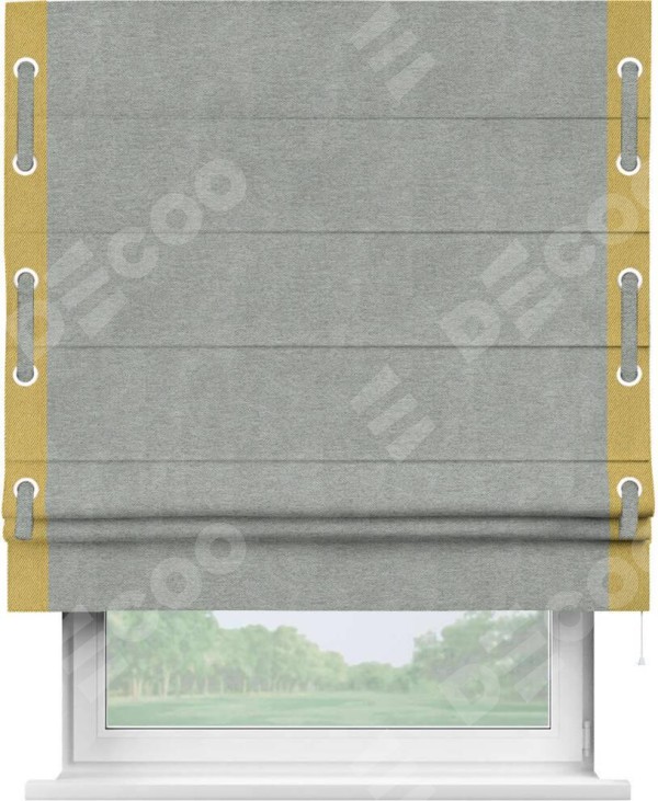 Римская штора «Кортин» с кантом Стрим Дуо (люверсы с пояском), для проема, ткань твид блэкаут, светло-серый