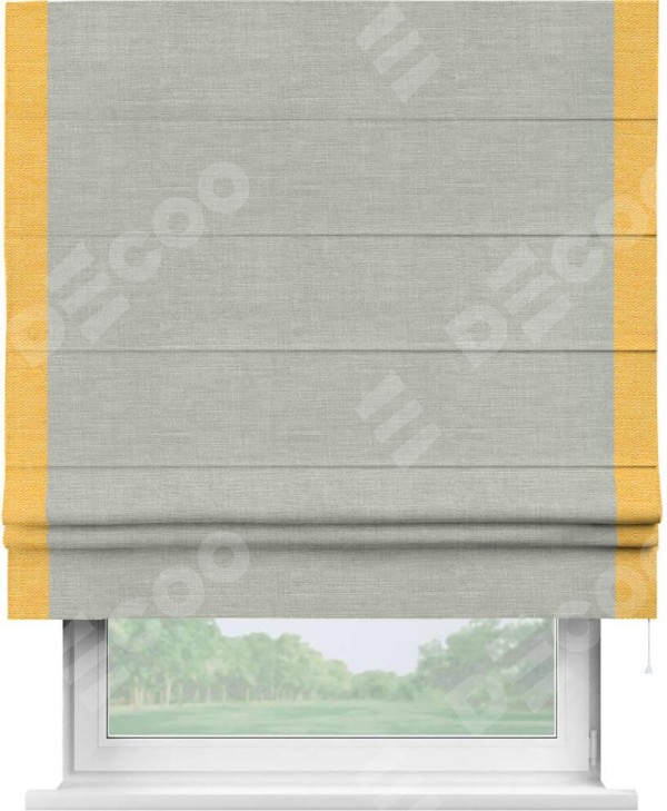 Римская штора «Кортин» с кантом Стрим Дуо, для проема, ткань лён серый